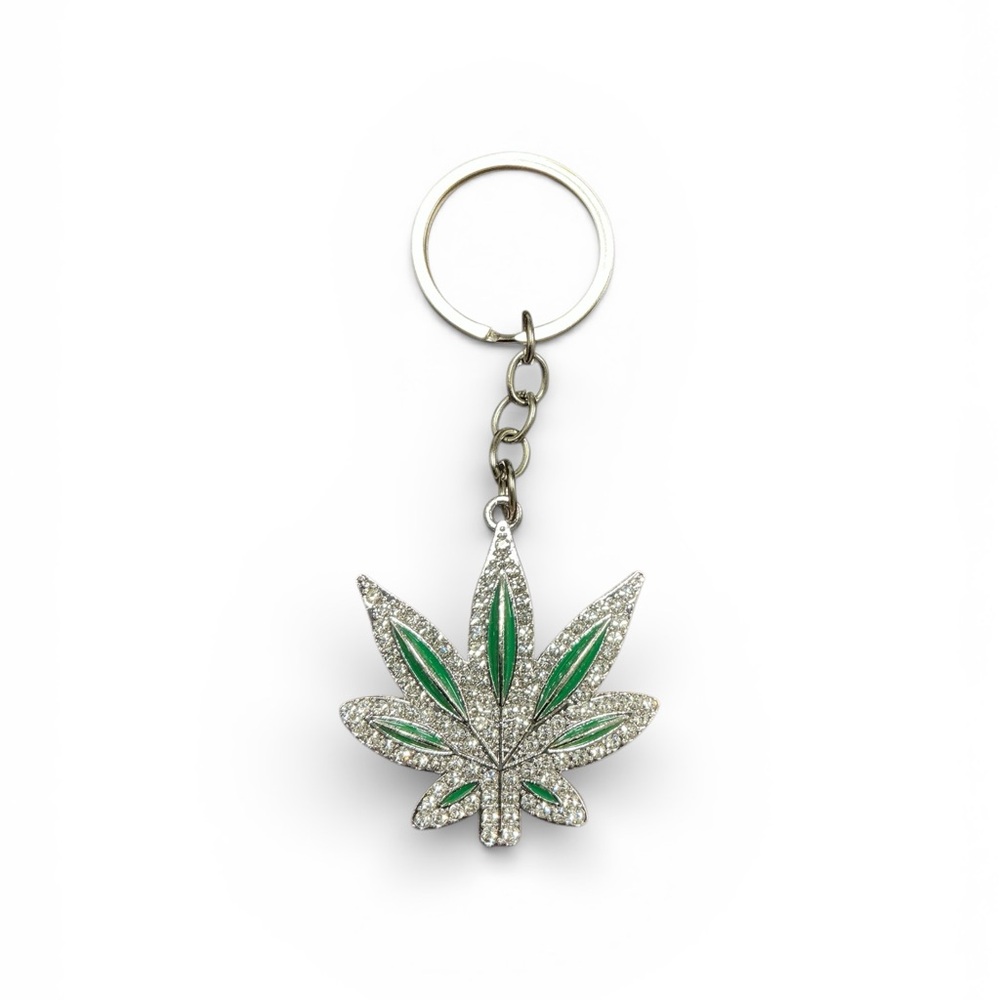 Silver and Green Leaf Key Holder Bag Charm 420 NWT